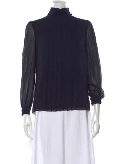 Pre-owned Tory Burch Silk Mock Neck Blouse In Blue