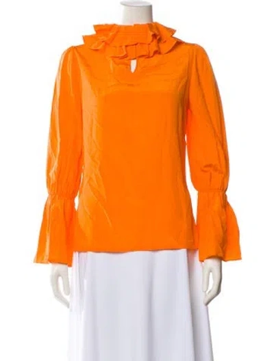 Pre-owned Tory Burch Silk Mock Neck Blouse W/ Tags In Orange