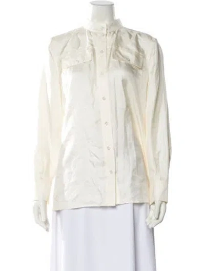 Pre-owned Tory Burch Silk Mock Neck Button-up Top In Neutral