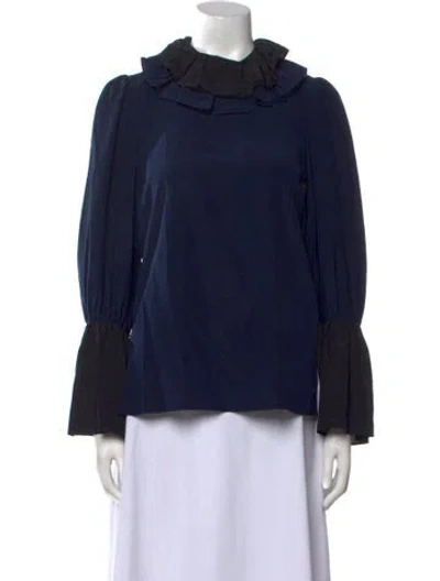 Pre-owned Tory Burch Silk Mock Neck Sweatshirt In Blue
