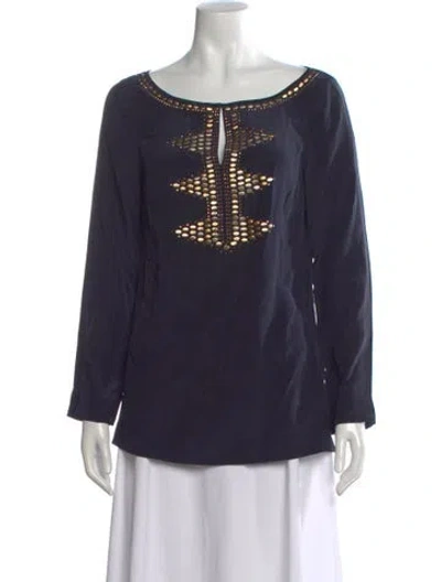 Pre-owned Tory Burch Silk Mock Neck Sweatshirt In Blue