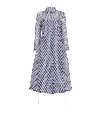Tory Burch Silk Organza Graphic Print Shirt Dress In Blue