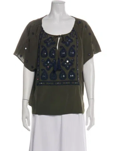 Pre-owned Tory Burch Silk Paisley Print Blouse In Green