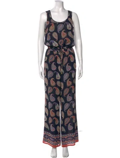 Pre-owned Tory Burch Silk Paisley Print Jumpsuit In Blue