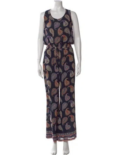 Pre-owned Tory Burch Silk Paisley Print Jumpsuit In Blue