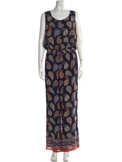 Pre-owned Tory Burch Silk Paisley Print Jumpsuit In Blue