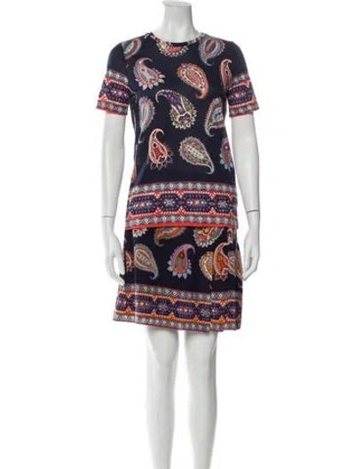 Pre-owned Tory Burch Silk Paisley Print Skirt Set In Blue