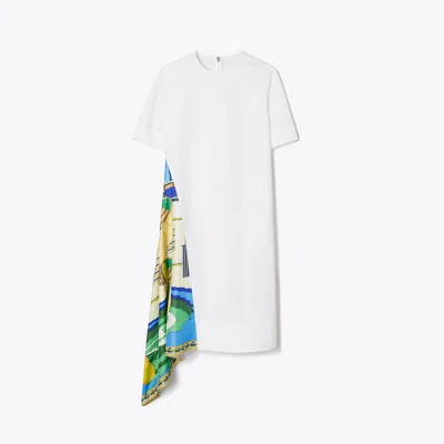 Tory Burch Silk Panel Cotton Dress In White