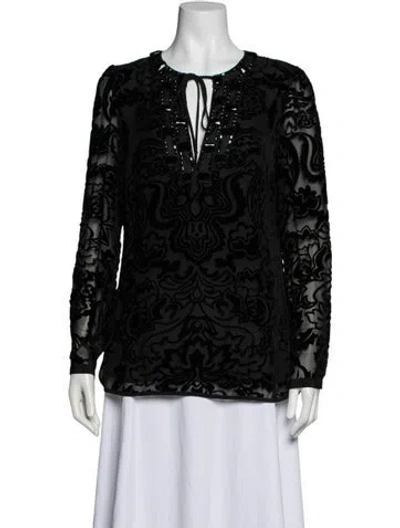 Pre-owned Tory Burch Silk Patterned Blouse In Black