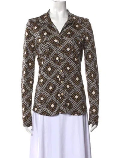 Pre-owned Tory Burch Silk Patterned Blouse In Black