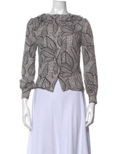 Pre-owned Tory Burch Silk Patterned Blouse In Black