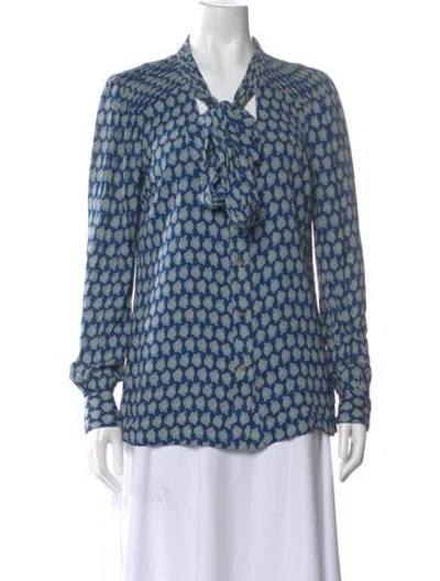 Pre-owned Tory Burch Silk Patterned Blouse In Blue