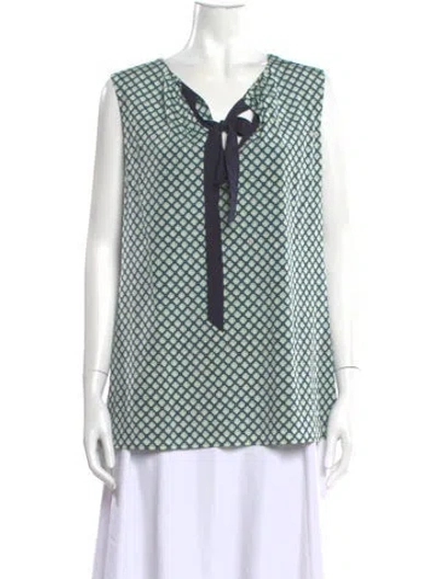 Pre-owned Tory Burch Silk Patterned Blouse In Blue