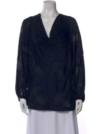 Pre-owned Tory Burch Silk Patterned Blouse In Blue