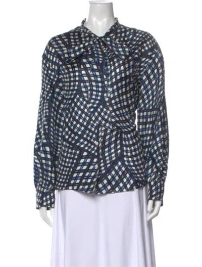 Pre-owned Tory Burch Silk Patterned Blouse In Blue