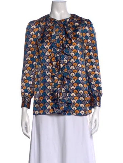 Pre-owned Tory Burch Silk Patterned Blouse In Blue