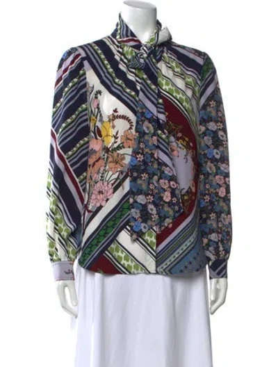 Pre-owned Tory Burch Silk Patterned Blouse In Blue/green