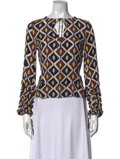 Pre-owned Tory Burch Silk Patterned Blouse In Brown