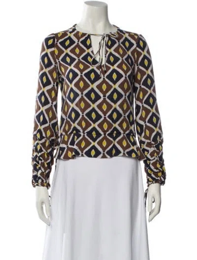 Pre-owned Tory Burch Silk Patterned Blouse In Brown