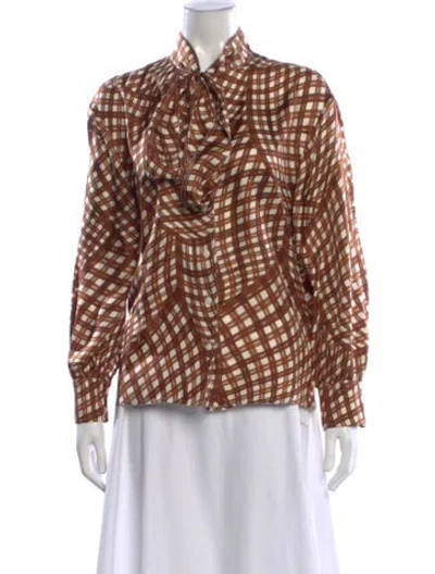 Pre-owned Tory Burch Silk Patterned Blouse In Brown