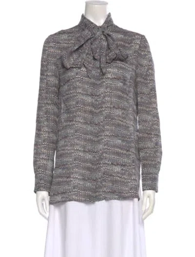 Pre-owned Tory Burch Silk Patterned Blouse In Gray