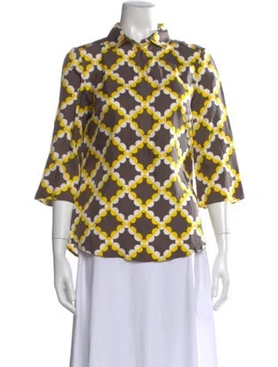 Pre-owned Tory Burch Silk Patterned Blouse In Gray