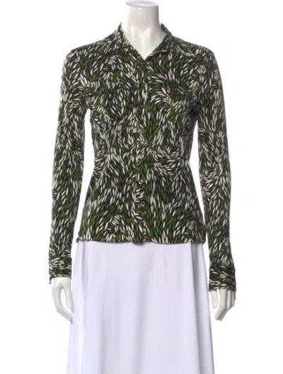Pre-owned Tory Burch Silk Patterned Blouse In Green