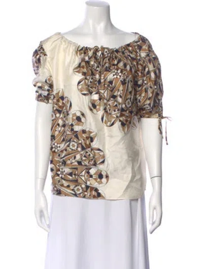 Pre-owned Tory Burch Silk Patterned Blouse In Neutral