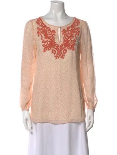 Pre-owned Tory Burch Silk Patterned Blouse In Neutral
