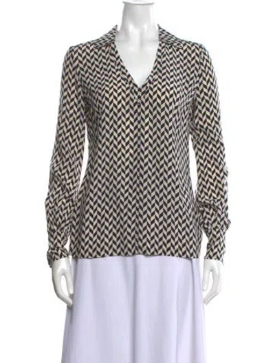 Pre-owned Tory Burch Silk Patterned Blouse In Neutral