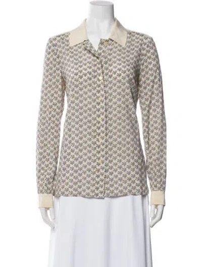 Pre-owned Tory Burch Silk Patterned Blouse In Neutral