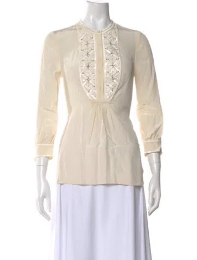 Pre-owned Tory Burch Silk Patterned Blouse In Neutral