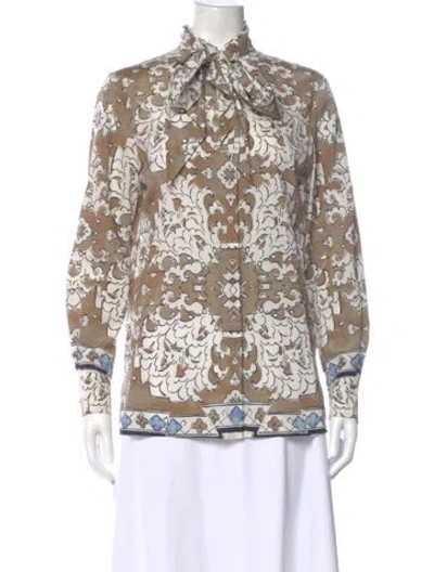 Pre-owned Tory Burch Silk Patterned Blouse In Neutral