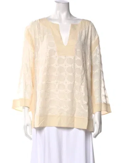 Pre-owned Tory Burch Silk Patterned Blouse In Neutral