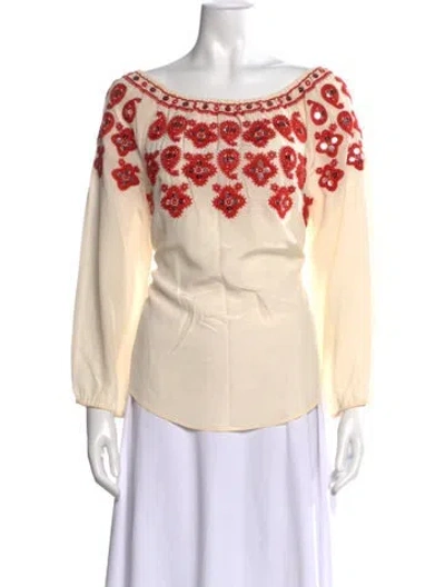 Pre-owned Tory Burch Silk Patterned Blouse In Neutral