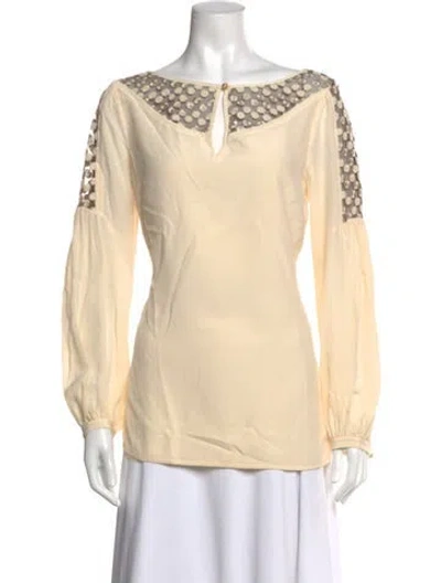 Pre-owned Tory Burch Silk Patterned Blouse In Neutrals