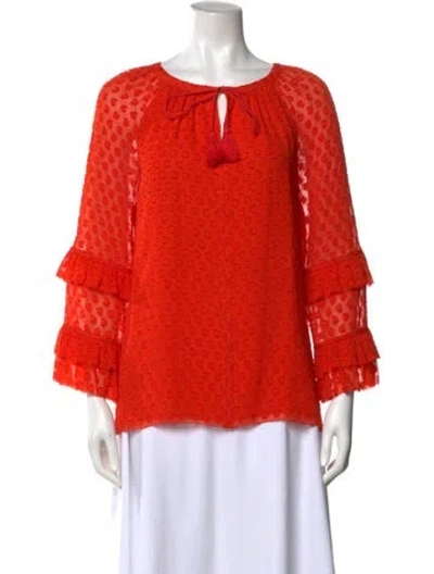 Pre-owned Tory Burch Silk Patterned Blouse In Orange