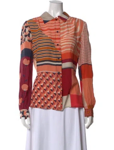 Pre-owned Tory Burch Silk Patterned Blouse In Orange