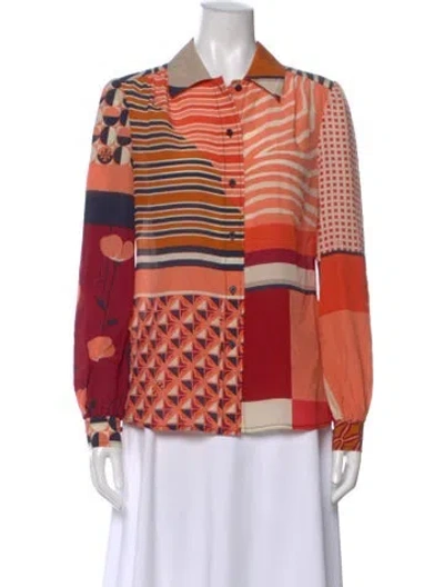 Pre-owned Tory Burch Silk Patterned Blouse In Pink