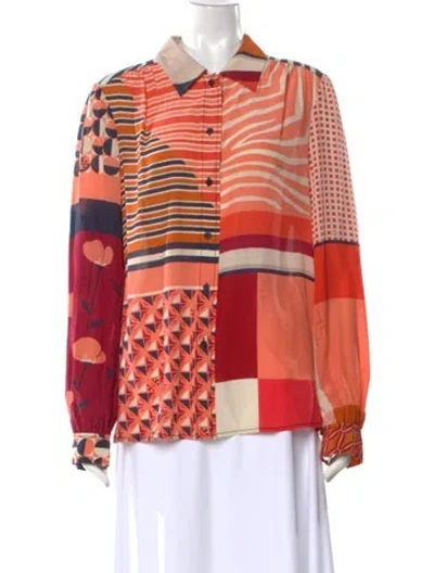 Pre-owned Tory Burch Silk Patterned Blouse In Pink