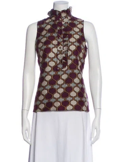 Pre-owned Tory Burch Silk Patterned Blouse In Purple