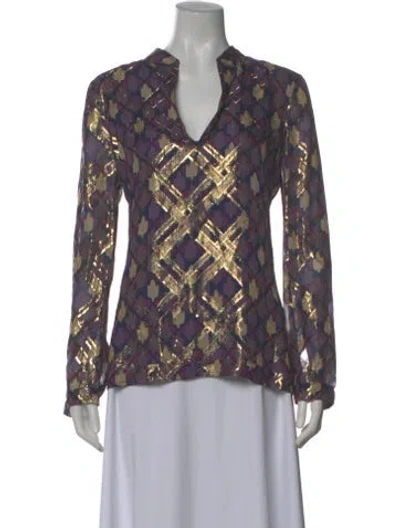 Pre-owned Tory Burch Silk Patterned Blouse In Purple