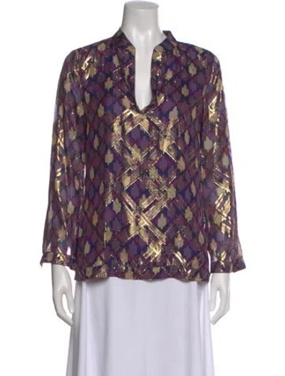 Pre-owned Tory Burch Silk Patterned Blouse In Purple