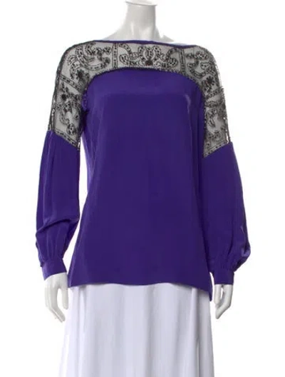 Pre-owned Tory Burch Silk Patterned Blouse In Purple