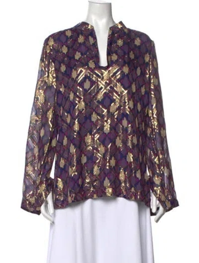 Pre-owned Tory Burch Silk Patterned Blouse In Purple