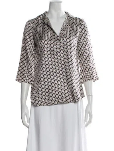 Pre-owned Tory Burch Silk Patterned Blouse In White