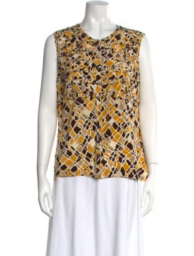 Pre-owned Tory Burch Silk Patterned Blouse In Yellow