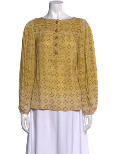 Pre-owned Tory Burch Silk Patterned Blouse In Yellow