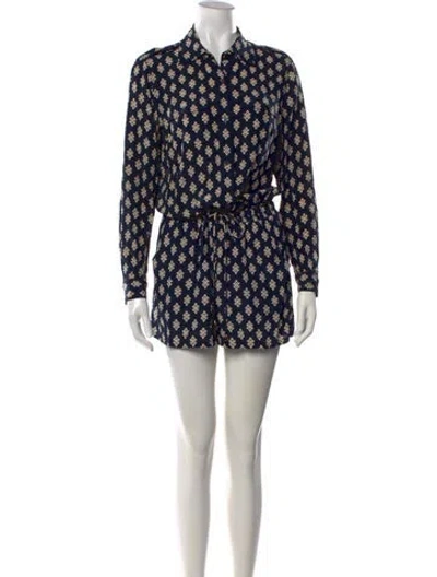 Pre-owned Tory Burch Silk Patterned Jumpsuit In Blue