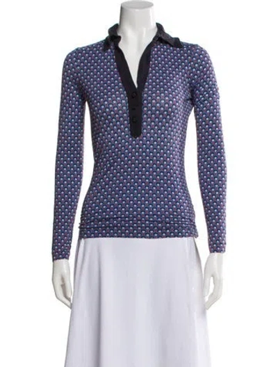 Pre-owned Tory Burch Silk Patterned Polo In Blue